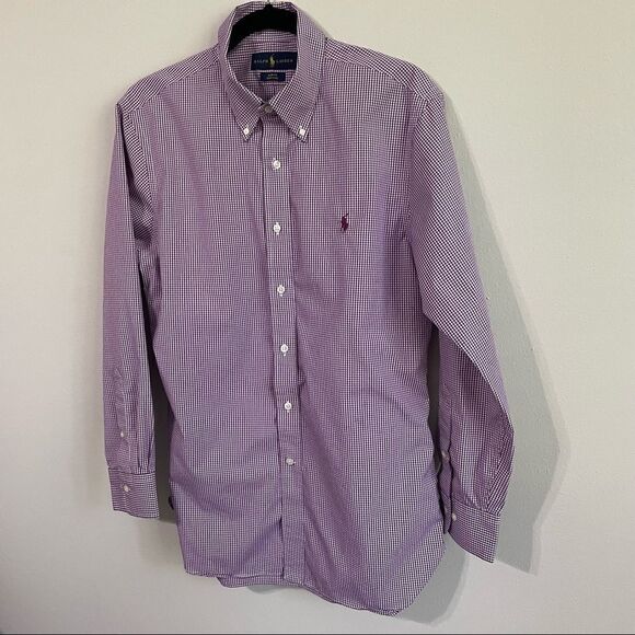 Ralph Lauren Mens Purple Slim Fit Gingham Plaid Collared Shirt - Picture 3 of 10